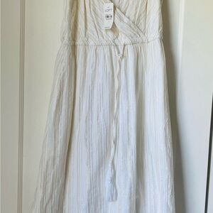 LOFT Cream and Gold Striped Dress